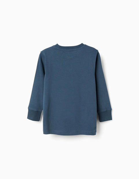 Long sleeve cotton T-shirt with print 'C' for boys, petrol blue