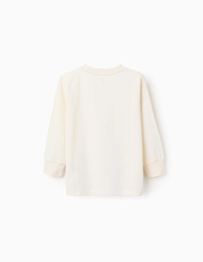 Long sleeve cotton T-shirt with print 'the collage' for boys, white