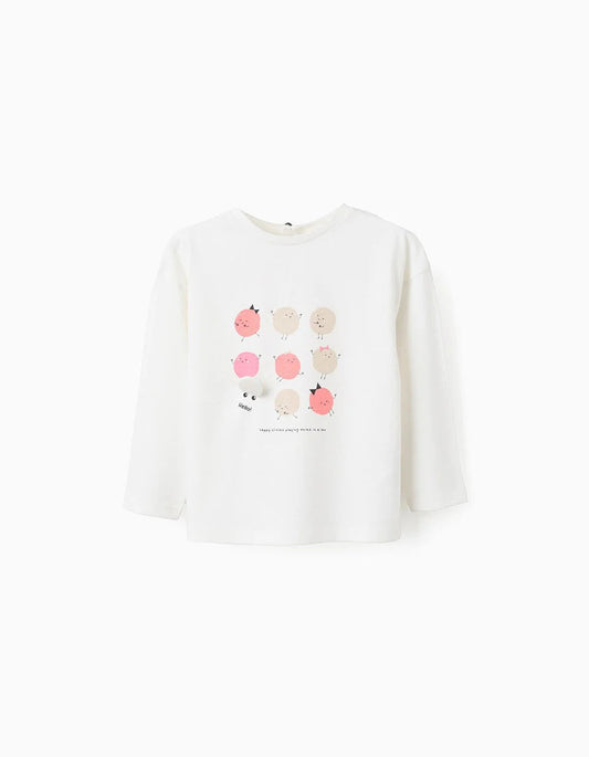 Cotton Long Sleeve T-Shirt for Baby Girls 'Circle', White