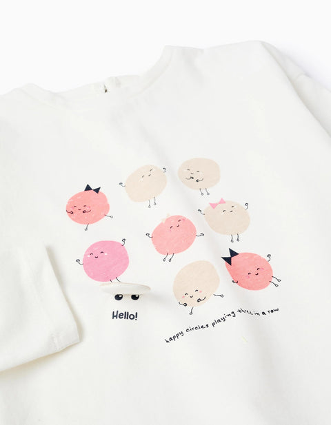 Cotton Long Sleeve T-Shirt for Baby Girls 'Circle', White
