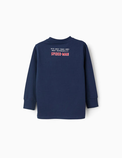 Long Sleeve Cotton T-shirt for Boys 'Spiderman', Blue