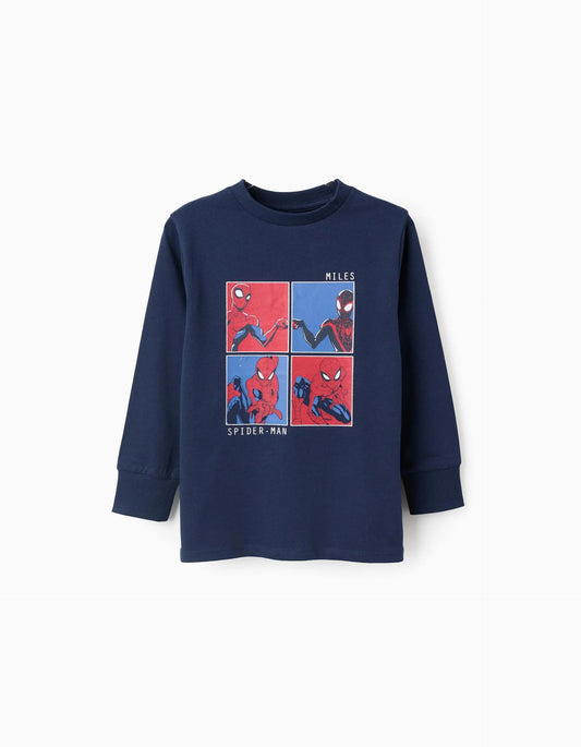 Long Sleeve Cotton T-shirt for Boys 'Spiderman', Blue