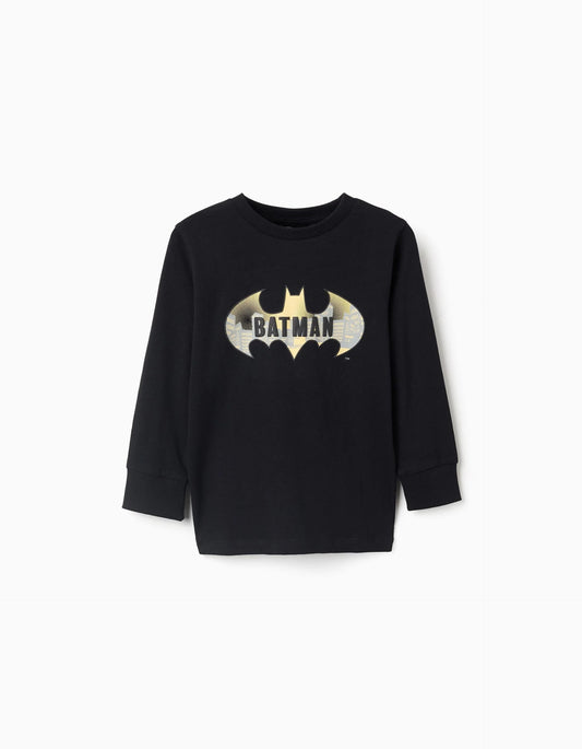 Batman long sleeve cotton T-shirt for boys, black/yellow