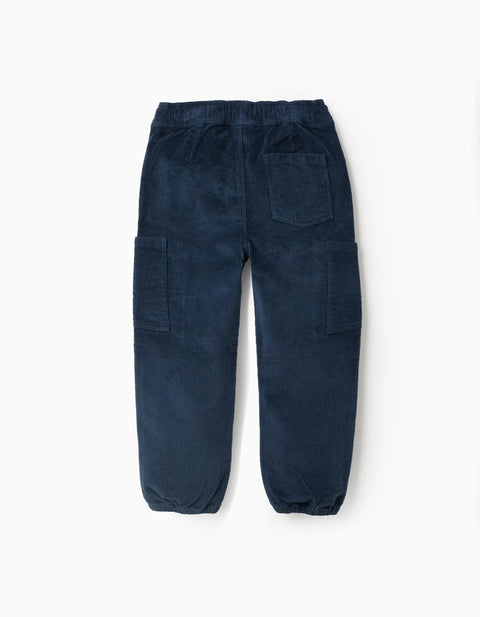 Cargo Corduroy Trousers for Boys 'Straight Fit', Dark Blue