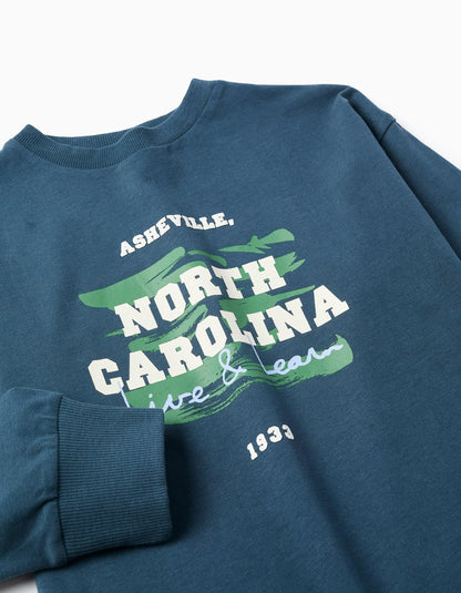 Long sleeve cotton T-shirt 'North Carolina' for boys, petrol blue