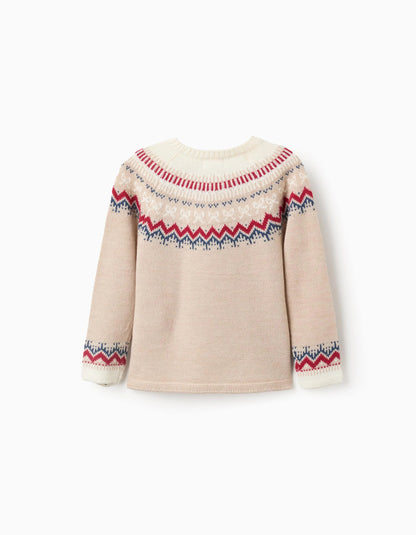 Jacquard Knitted Jumper for Girls, Beige