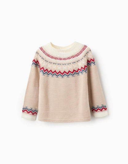 Jacquard Knitted Jumper for Girls, Beige