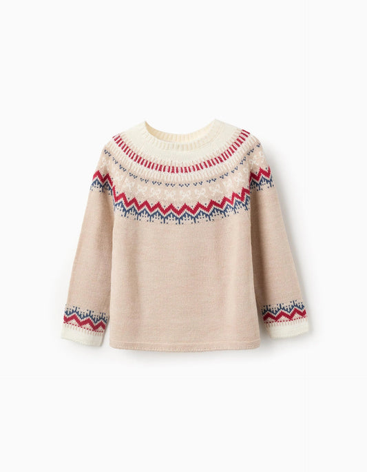 Jacquard Knitted Jumper for Girls, Beige