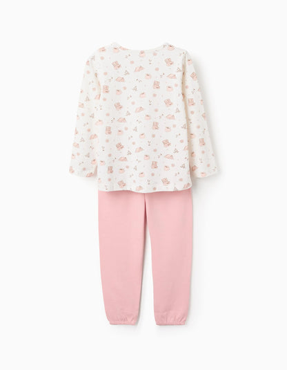 Cotton Jersey Pyjama for Girls 'Camping', White/Pink