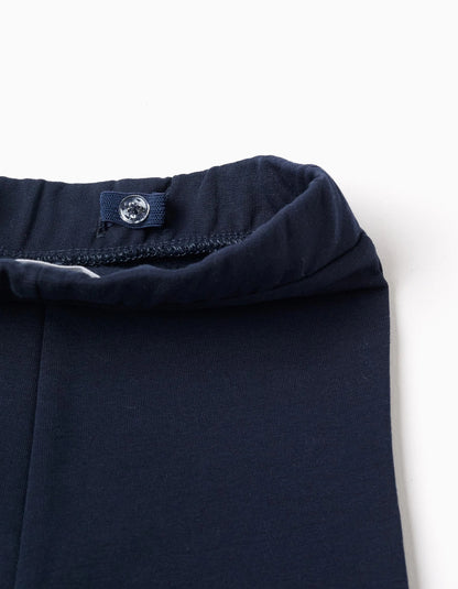 Brushed Set of Sweatshirt + Leggings for Baby Girl, White/Dark Blue