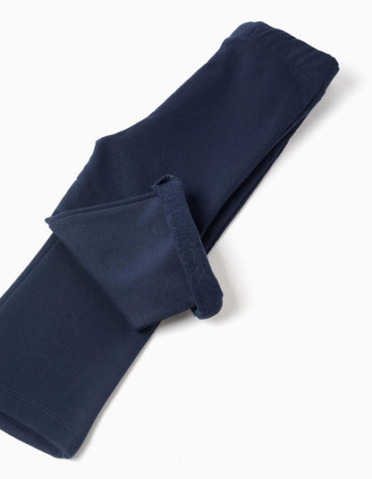 Brushed Set of Sweatshirt + Leggings for Baby Girl, White/Dark Blue