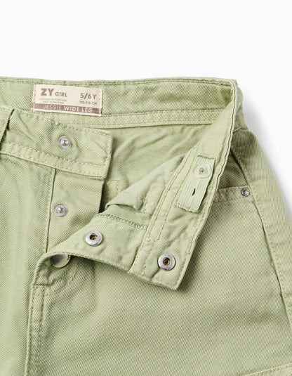 Cargo Twill Trousers for Girls 'Wide Leg', Green