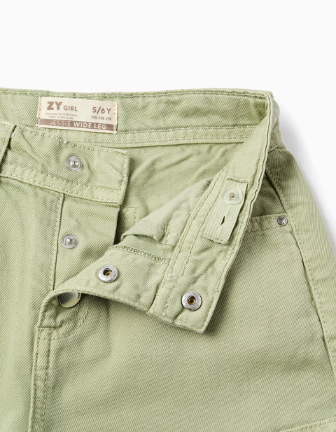 Cargo Twill Trousers for Girls 'Wide Leg', Green