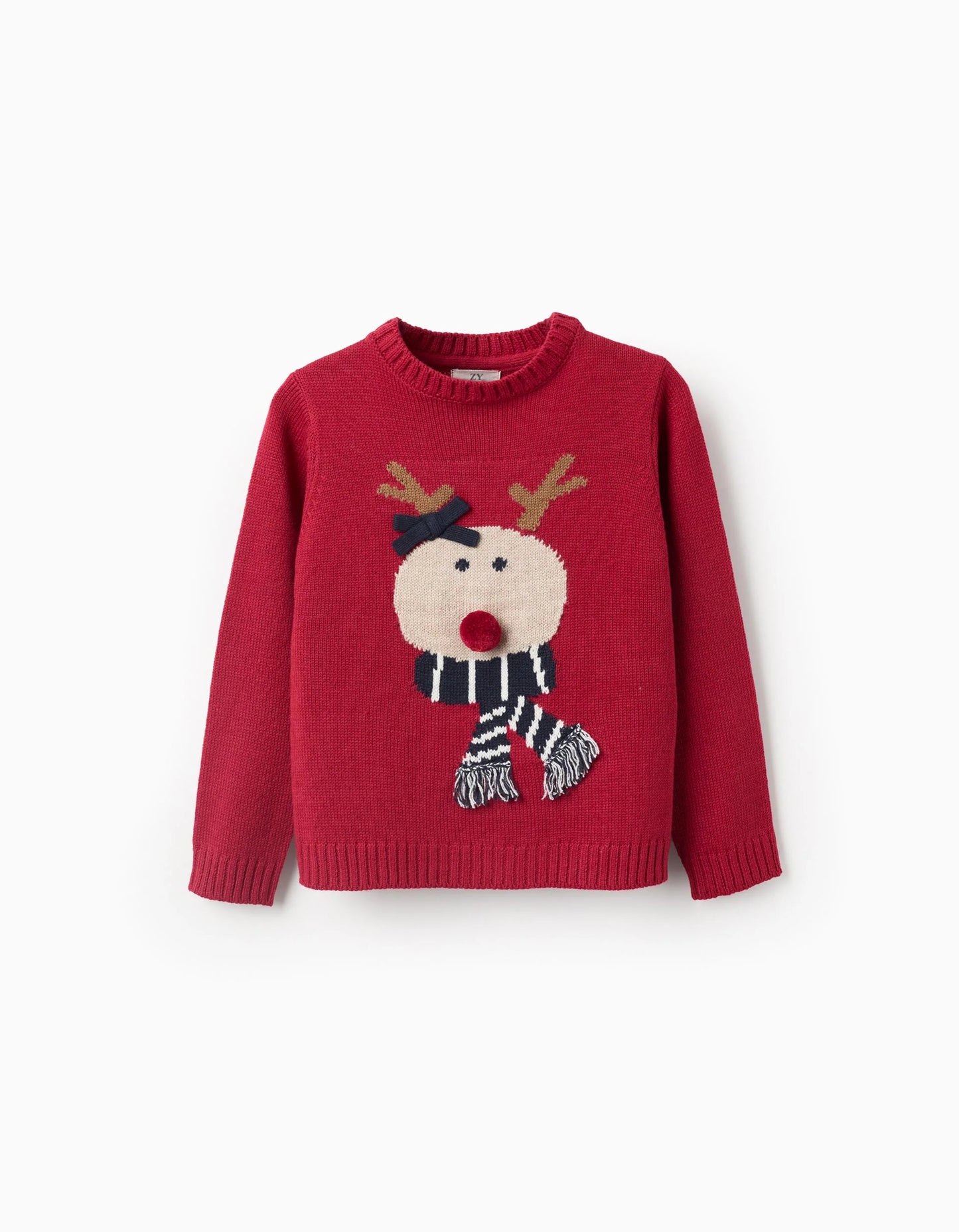 Jacquard Knitted Jumper for Girls, Dark Red