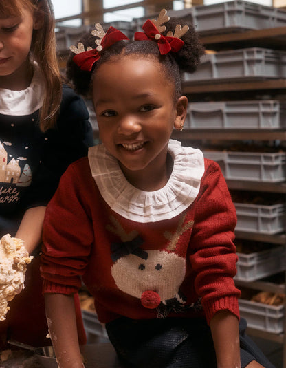 Jacquard Knitted Jumper for Girls, Dark Red