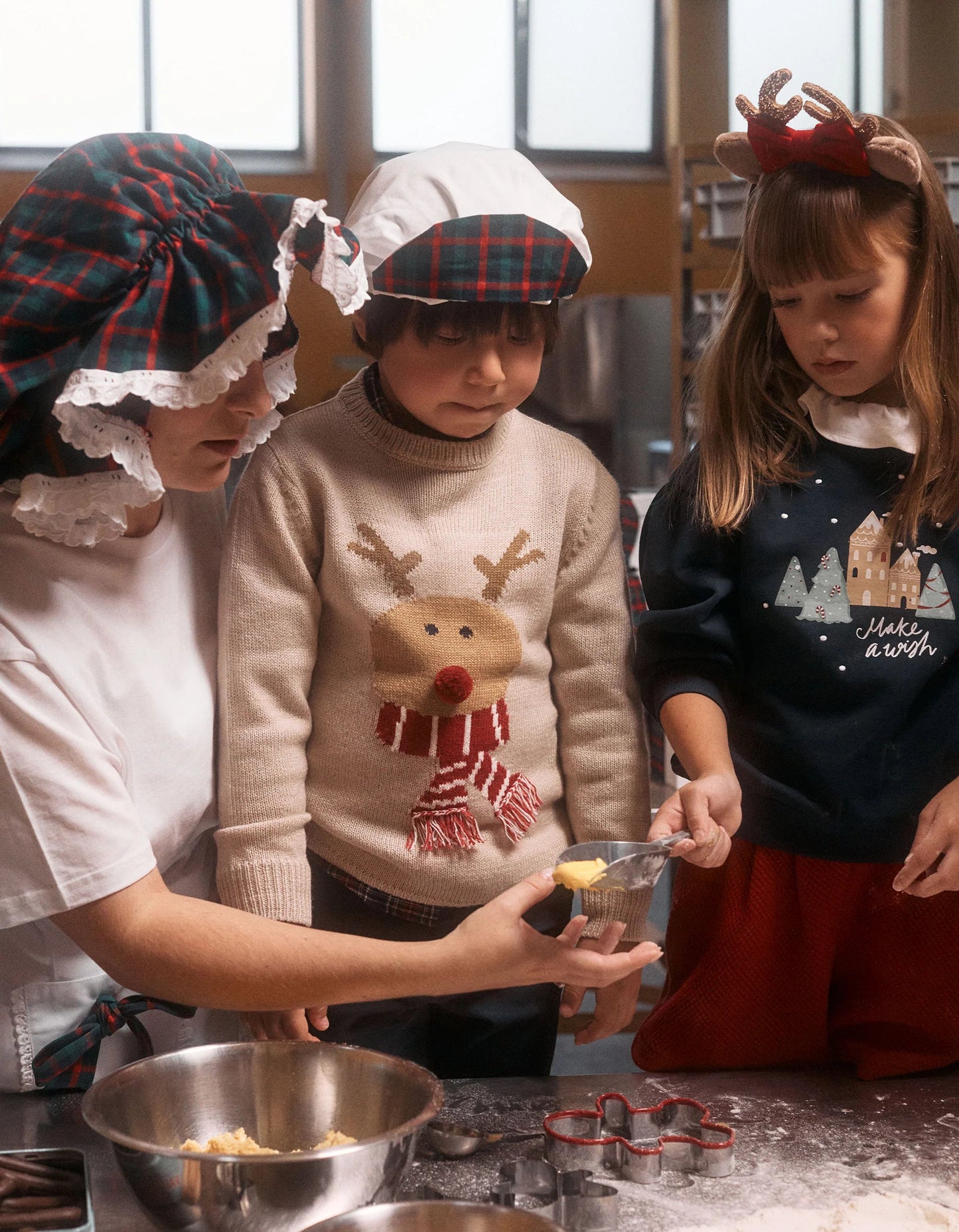 Christmas Reindeer Jacquard Knitted Jumper with Pompom for Boys, Beige