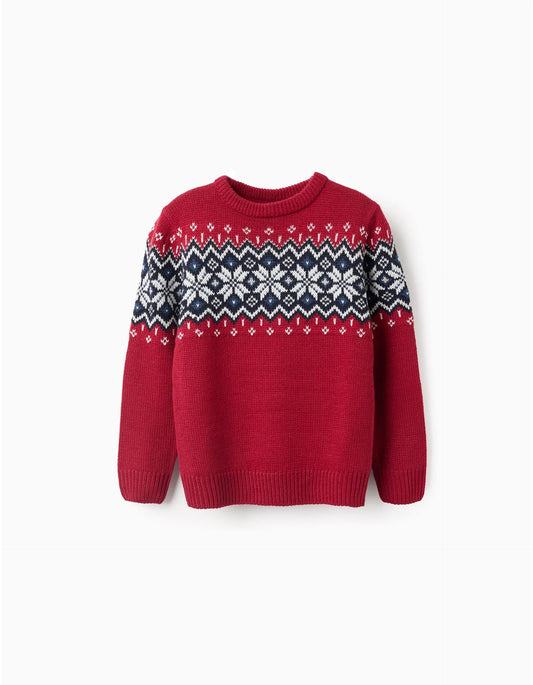 Christmas Jacquard Knitted Jumper for Boys, Red