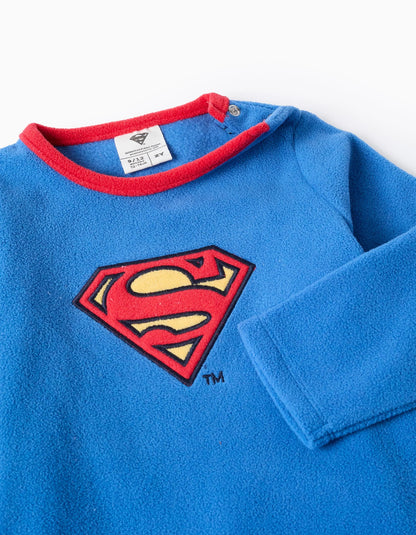 Fleece babygrow with removable cape Superman for baby boys, blue