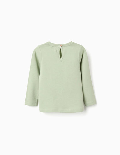 Long sleeve cotton T-shirt with print 'woodland' for baby girls, green