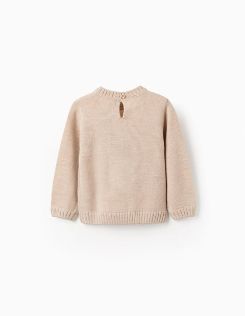 Jacquard Knitted Jumper for Baby Girls 'Reindeer', Beige