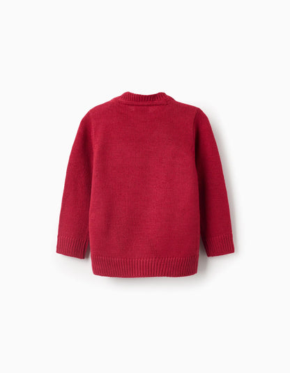 Knitted Jumper with Jacquard Reindeer for Baby Boys, Red
