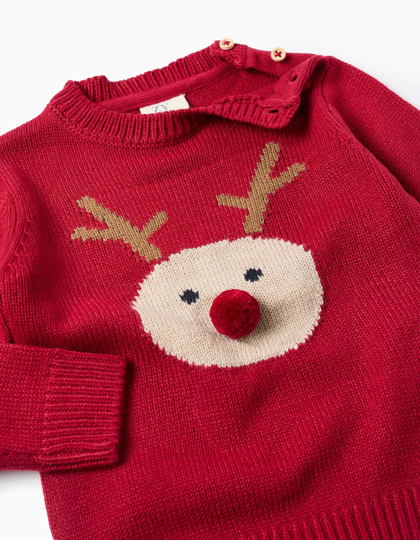 Knitted Jumper with Jacquard Reindeer for Baby Boys, Red