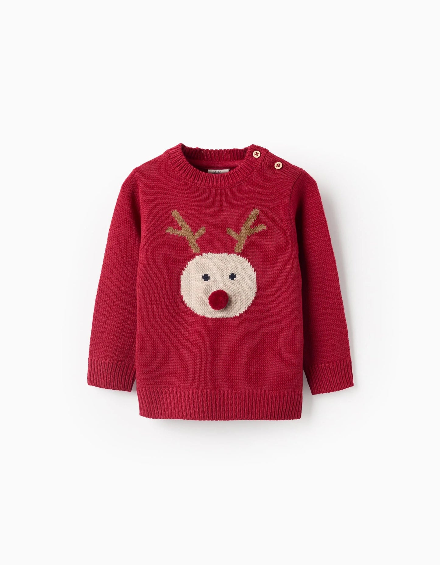 Knitted Jumper with Jacquard Reindeer for Baby Boys, Red