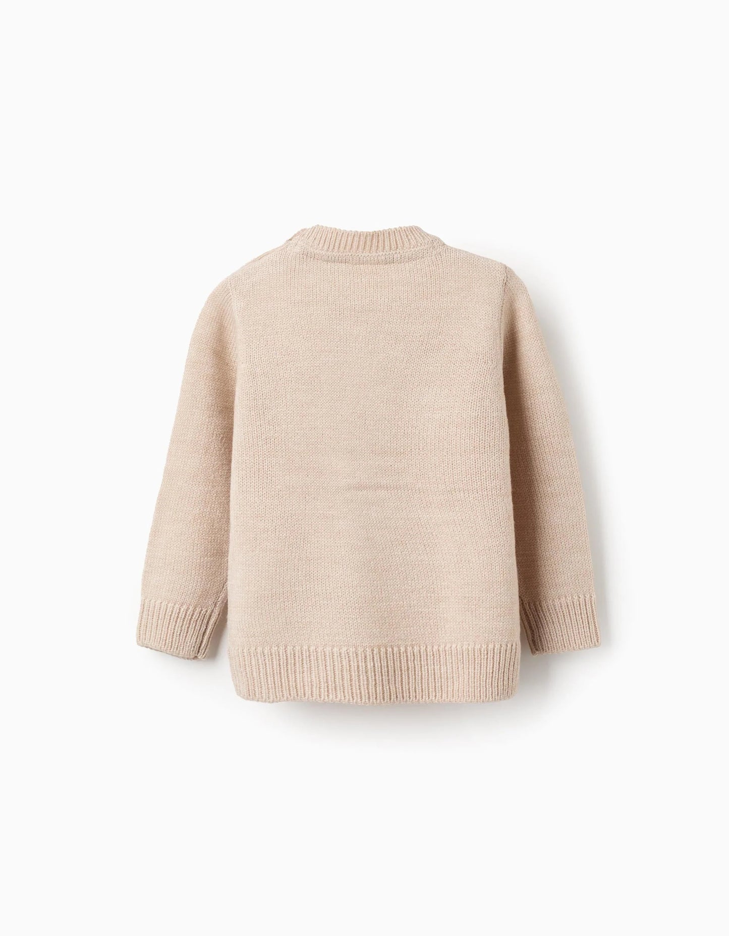 Knitted Jumper with Jacquard Snowman for Baby Boys, Beige