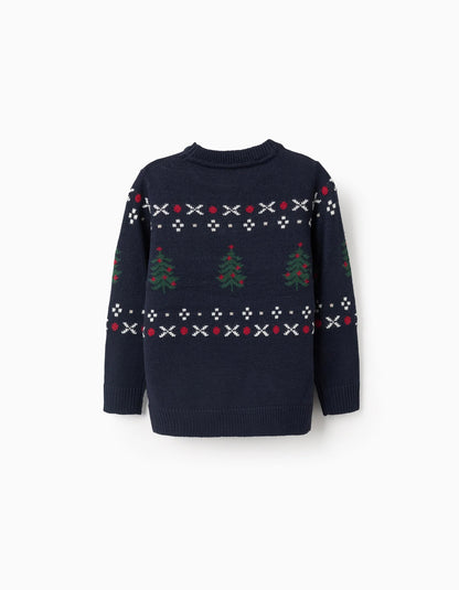 Christmas Tree Jacquard Knitted Jumper for Boys, Blue