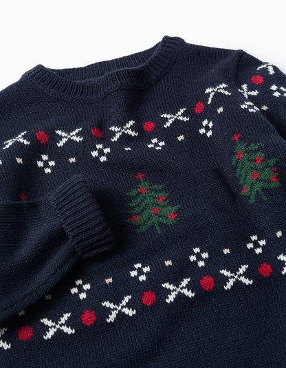 Christmas Tree Jacquard Knitted Jumper for Boys, Blue