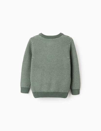Two-Tone Cotton Knitted Jumper for Boys, Green