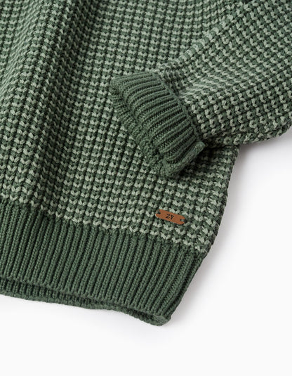Two-Tone Cotton Knitted Jumper for Boys, Green