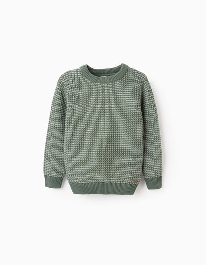 Two-Tone Cotton Knitted Jumper for Boys, Green