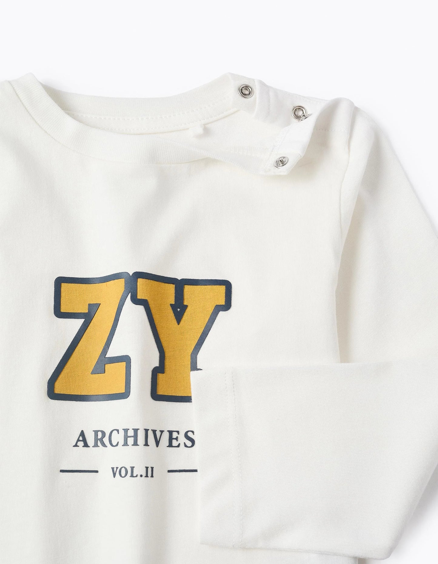 Long Sleeve Cotton T-shirt 'ZY' for Baby Boys, White