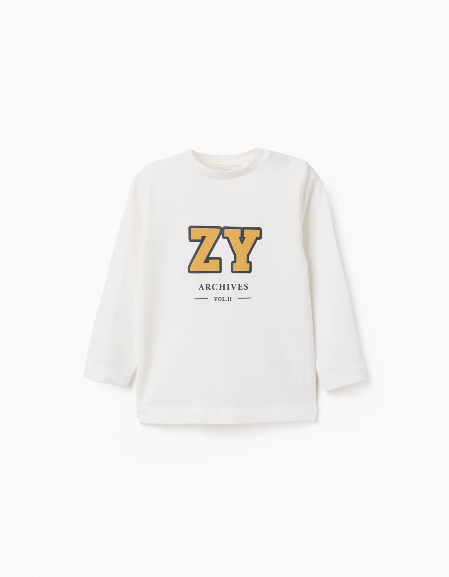 Long Sleeve Cotton T-shirt 'ZY' for Baby Boys, White