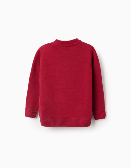 Christmas Snowman Jacquard Knitted Jumper for Boys, Red