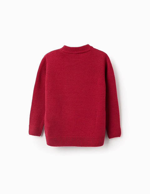 Christmas Snowman Jacquard Knitted Jumper for Boys, Red