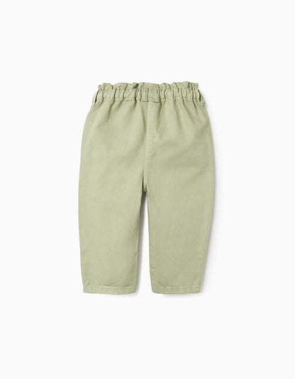 Baggy twill trousers for baby girls, light green