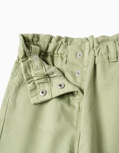 Baggy twill trousers for baby girls, light green