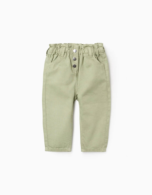 Baggy twill trousers for baby girls, light green