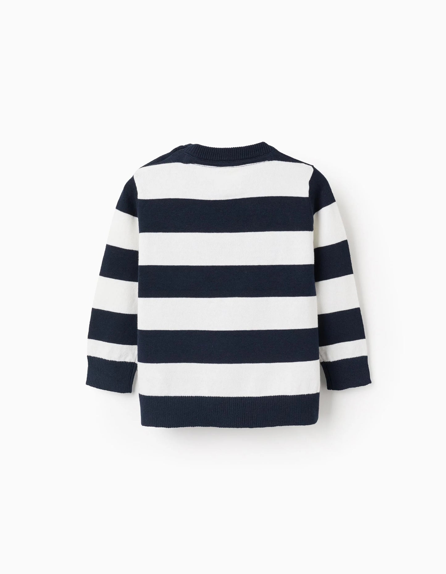 Fine Knit Striped Sweater for Baby Boys, White/Dark Blue
