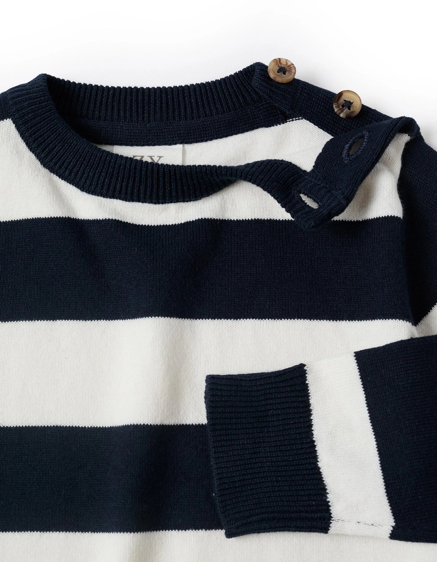 Fine Knit Striped Sweater for Baby Boys, White/Dark Blue