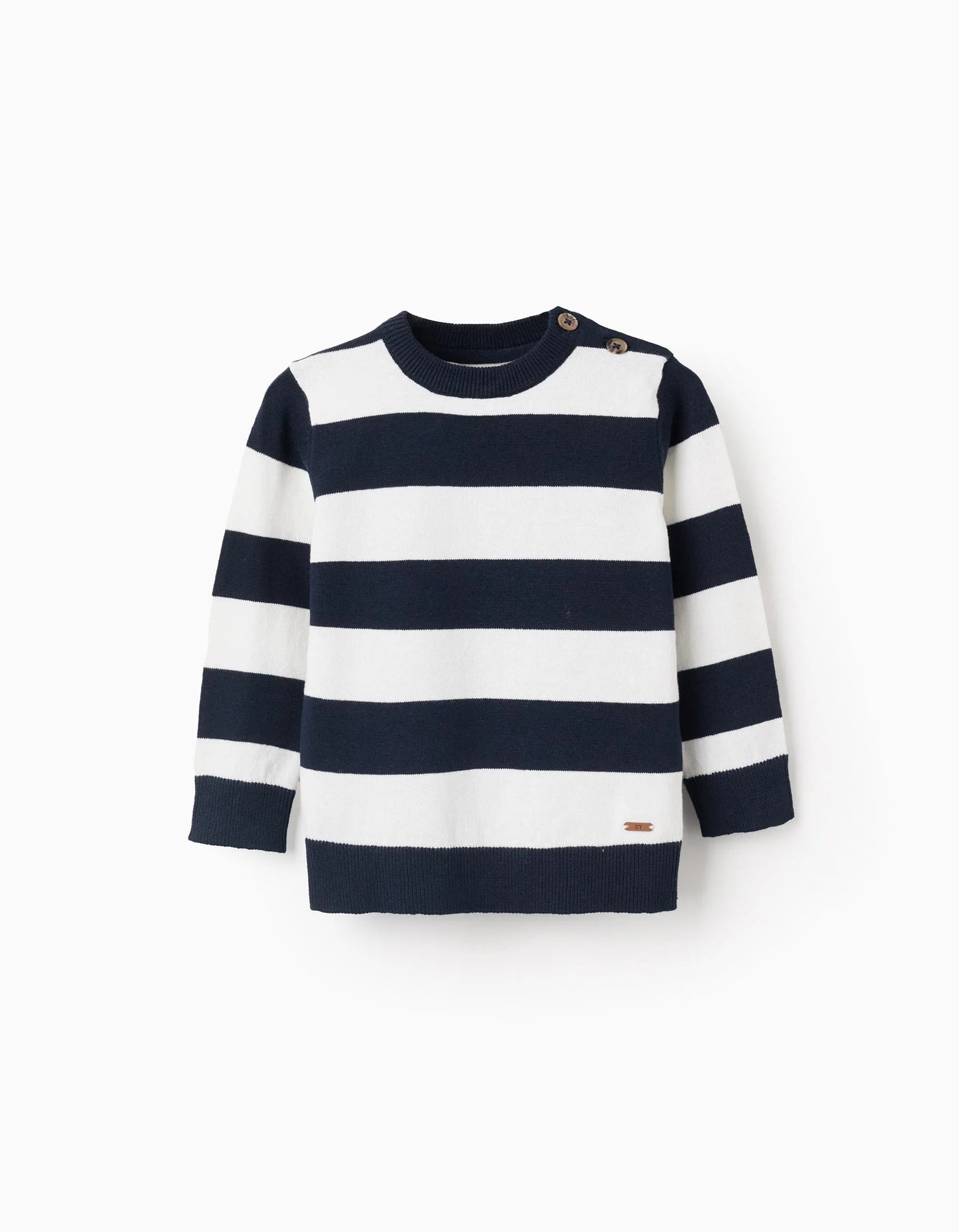 Fine Knit Striped Sweater for Baby Boys, White/Dark Blue