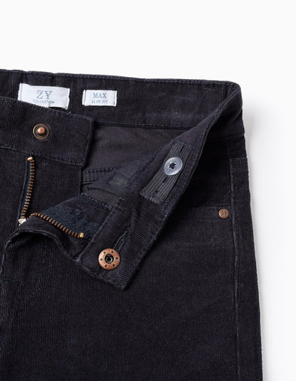 Corduroy Trousers 'Slim Fit' for Boys, Dark Blue
