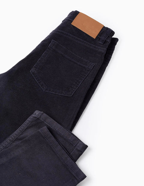 Corduroy Trousers 'Slim Fit' for Boys, Dark Blue