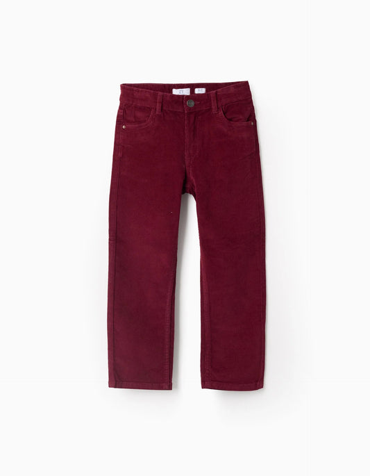 Corduroy Trousers 'Slim Fit' for Boys, Dark Red