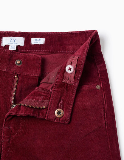 Corduroy Trousers 'Slim Fit' for Boys, Dark Red