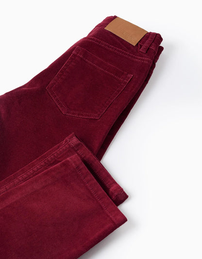 Corduroy Trousers 'Slim Fit' for Boys, Dark Red
