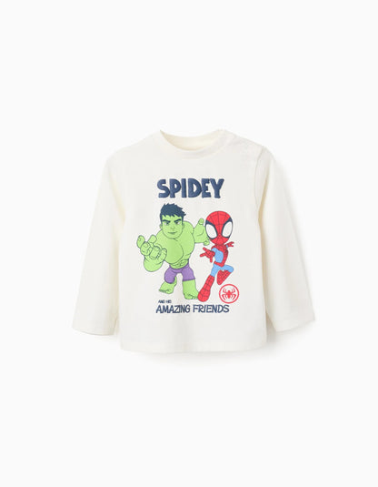 Long Sleeve T-shirt for Baby Boys 'Spidey', Light Beige