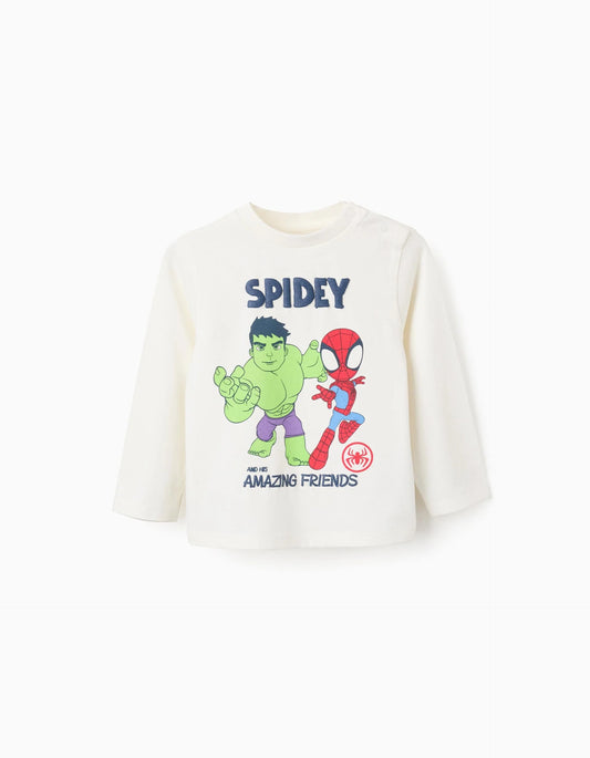 Long Sleeve T-shirt for Baby Boys 'Spidey', Light Beige